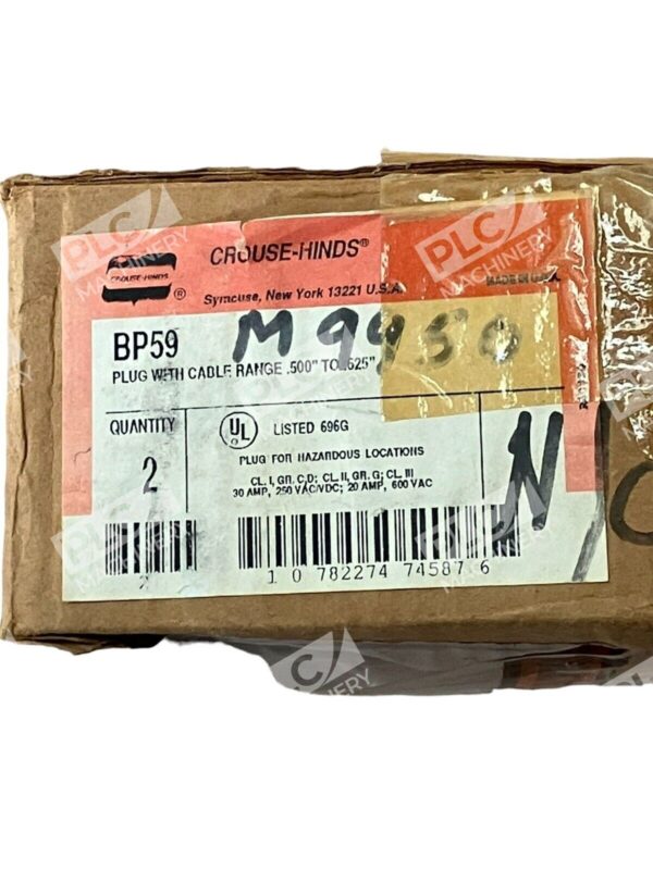 Crouse Hinds BP59 Plug With Cable Range .500" To .625" (Box of 2)