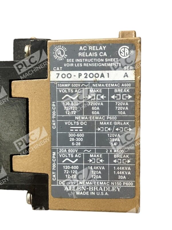 Allen Bradley 700-P200A1 /A AC Relay 10A 600V 700-CP1 (lot of 2) - Image 4