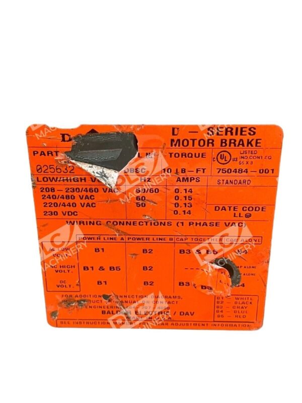 Baldor Electric 025632 U-Series Motor Brake - Image 2