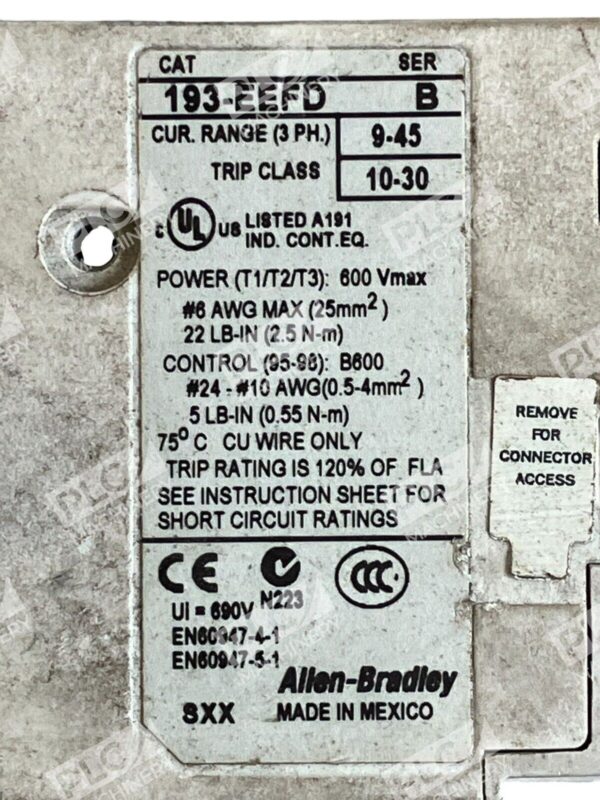 Allen Bradley Overload Relay Cur. Range 9-45 Trip Class 10-30 193-EEFD /B - Image 2