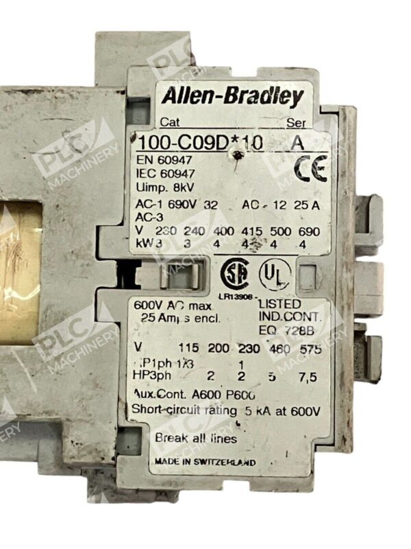 Allen Bradley 25A 600VAC Contactor 100-C09D*10 /A - Image 2