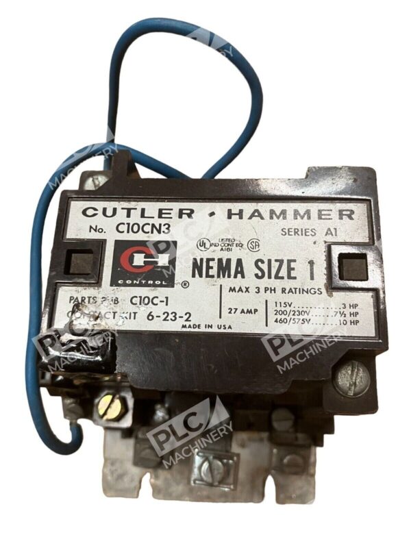 Cutler Hammer C10CN3 Contactor Size 1 A1 C10C-1 6-23-2 27A w/ C320KA4, C320KB2 - Image 2