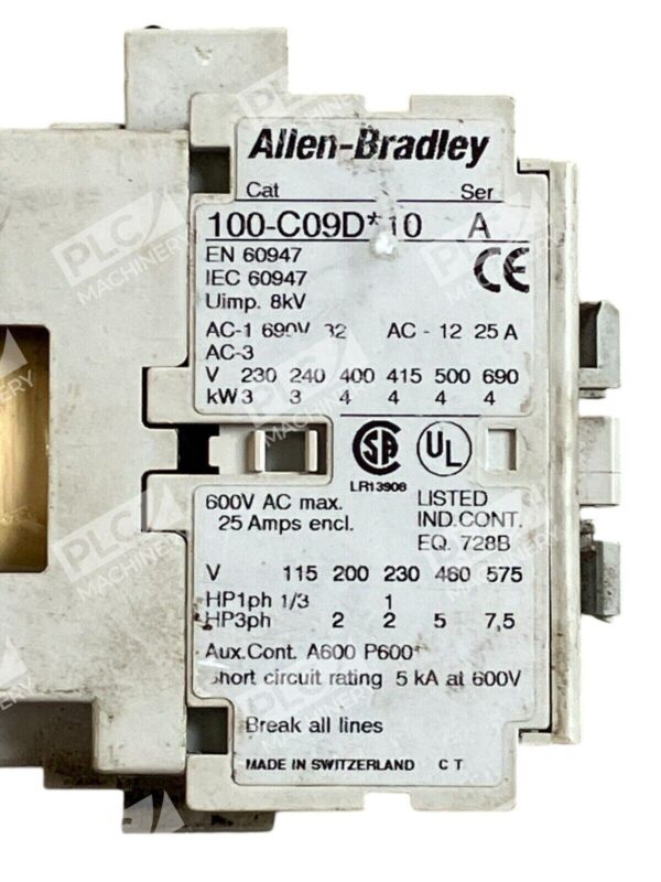 Allen Bradley Contactor 25A 600VAC 100-C09D*10 /A - Image 2