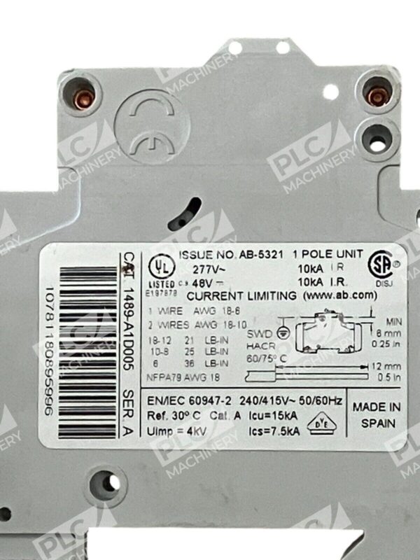 Allen Bradley .5A 1 Pole Circuit Breaker 1489-A1D005 /A - Image 2