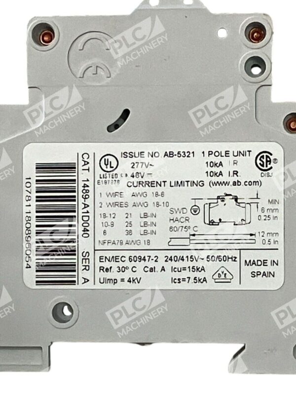 Allen Bradley 4A 1 Pole Circuit Breaker 1489-A1D040 /A - Image 2