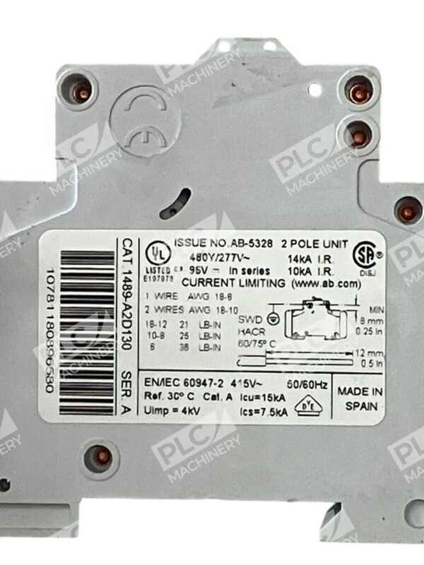 Allen Bradley 13A 2 Pole Circuit Breaker 1489-A2D130 /A - Image 2