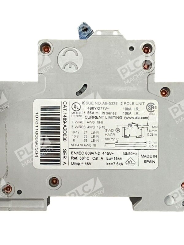 Allen Bradley 3A 2 Pole Circuit Breaker 1489-A2D030 /A - Image 2