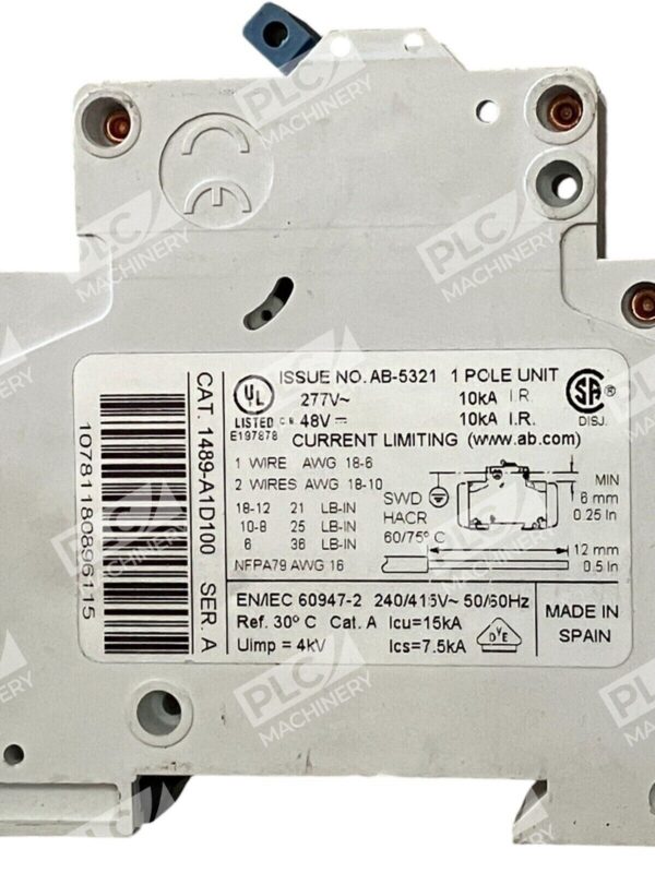 Allen Bradley 10A 1 Pole Circuit Breaker 1489-A1D100 /A - Image 2