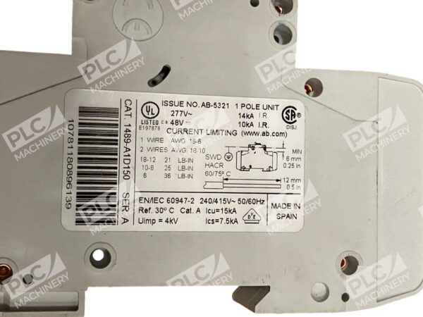 Allen Bradley 15A 1 Pole Circuit Breaker 1489-A1D150 /A - Image 2