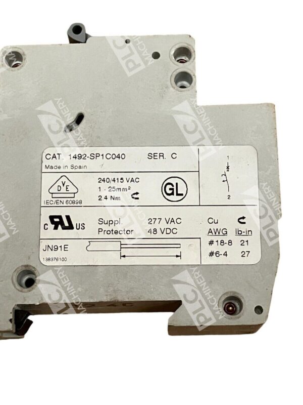 Allen Bradley 4A 1 Pole Circuit Breaker 1492-SP1C040 /C - Image 2