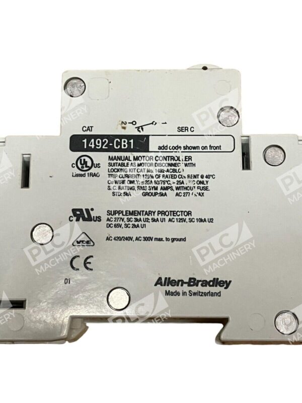 Allen Bradley 10A 2HP 1 Pole Circuit Breaker 1492-CB1H100 /C - Image 2