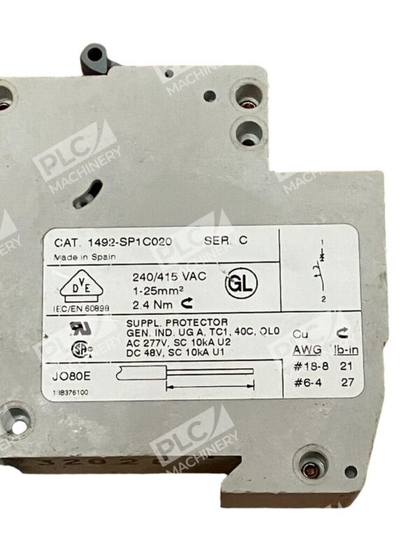 Allen Bradley 2A 1 Pole Circuit Breaker 1492-SP1C020 /C - Image 2