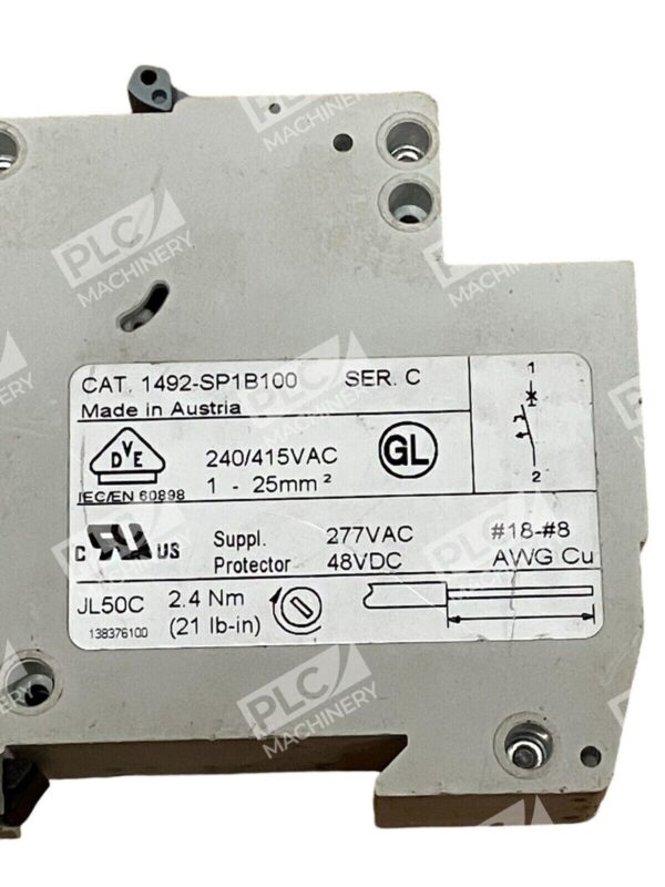 Allen Bradley 10A 1 Pole Unit Circuit Breaker 1492-SP1B100 /C - Image 2