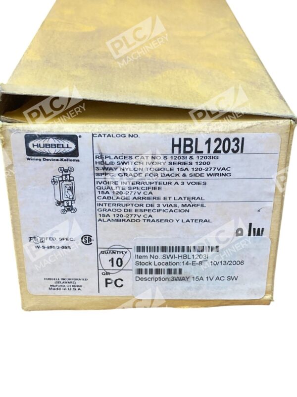 Hubbell Ivory Series 1200 15A 3-Way Toggle Switch HBL1203I (Box of 10) - Image 2