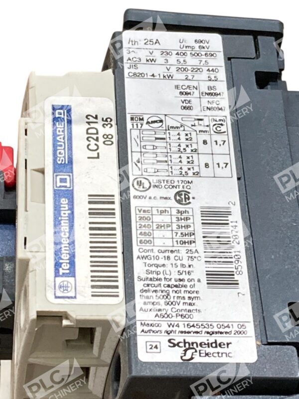 Square D Telemecanique 110V 50 60Hz 5.5kW 7.5HP Reversing Contactor LC2D12F7 - Image 7