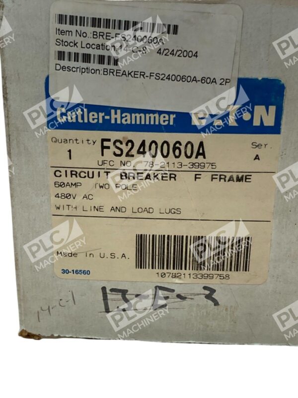 Eaton Cutler Hammer 60A 2 Pole Circuit Breaker F Frame FS240060A - Image 2