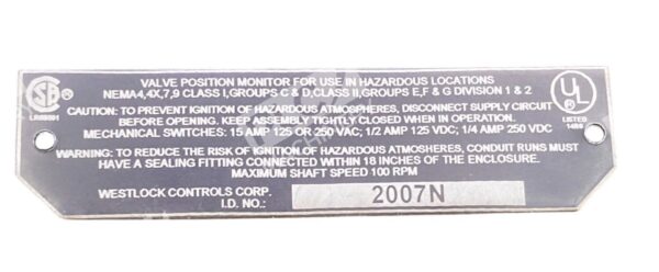 Westlock Controls Corp Mechanical Limit Switch Valve Monitor 2007N - Image 2