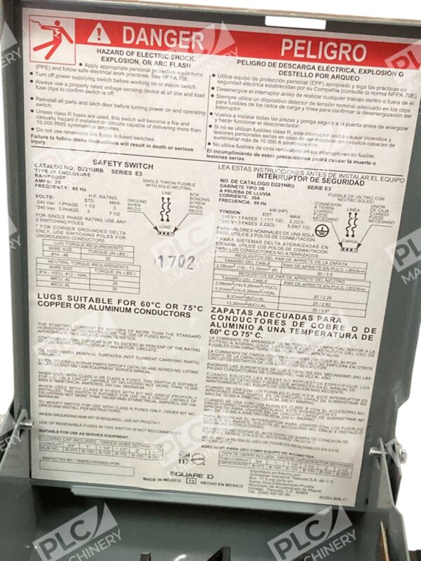 Square D 30A 240VAC General Duty Safety Switch D221NRB - Image 7