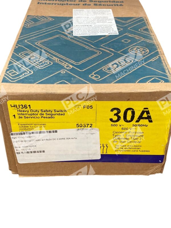 Square D 30A 600V 50572 Heavy Duty Safety Switch Enclosure HU361 - Image 2