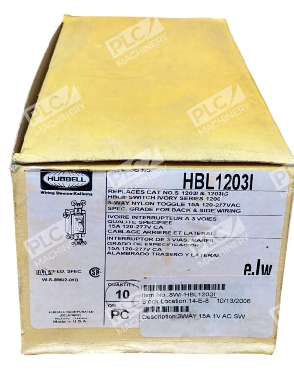 Hubbell Ivory Series 1200 3-Way Toggle 15A Switch HBL1203I (Box of 10)