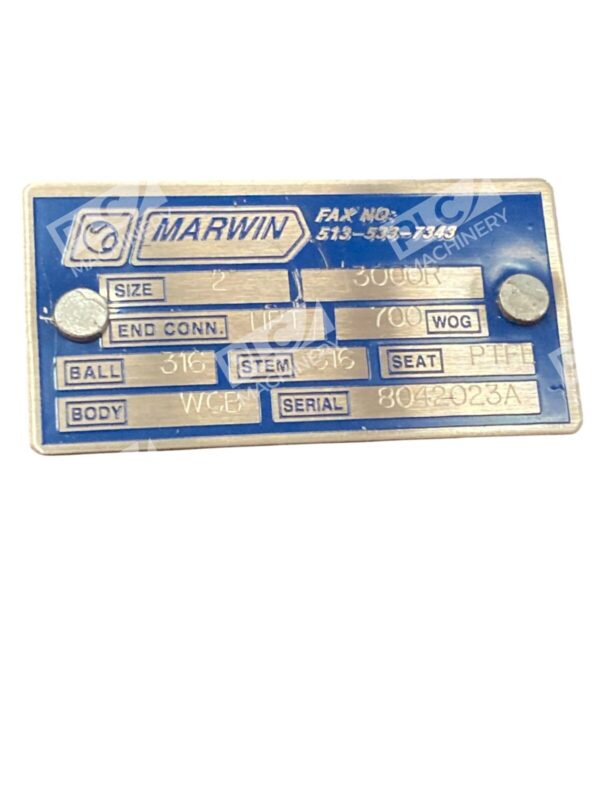 Marwin WCB 2 NPT 700WOG WCB 316 316 PTFL Connector Valve 3000R - Image 3