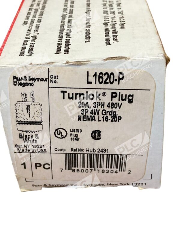Pass & Seymour Legrand 20A 3PH 480V 3P 4W Turnlok Plug L1620-P - Image 2