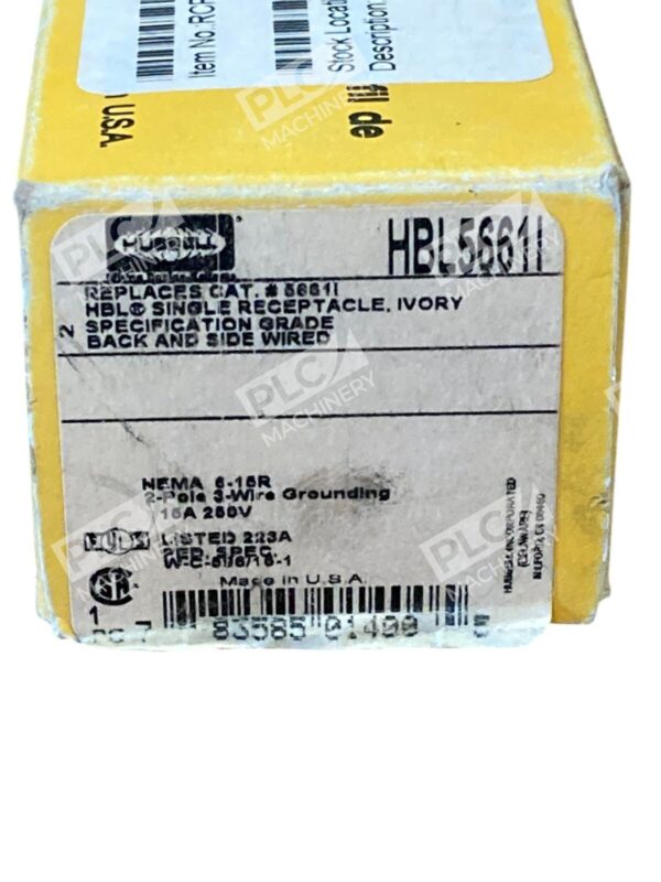 Hubbell 2 Pole 15A 3 Wire Ivory Single Receptacle HBL5661I - Image 2