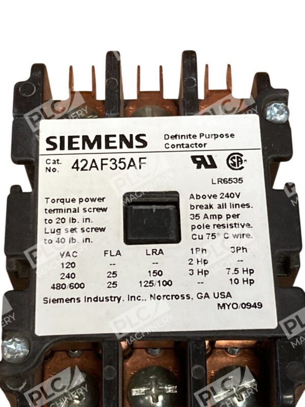 Siemens 3 Pole Open FL 25 RES 35 Definite Purpose Contactor 42AF35AF - Image 5