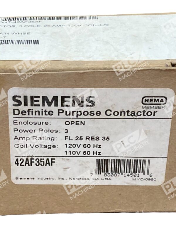 Siemens Open 3 Pole FL 25 Res 35 Definite Purpose Contactor 42AF35AF - Image 2