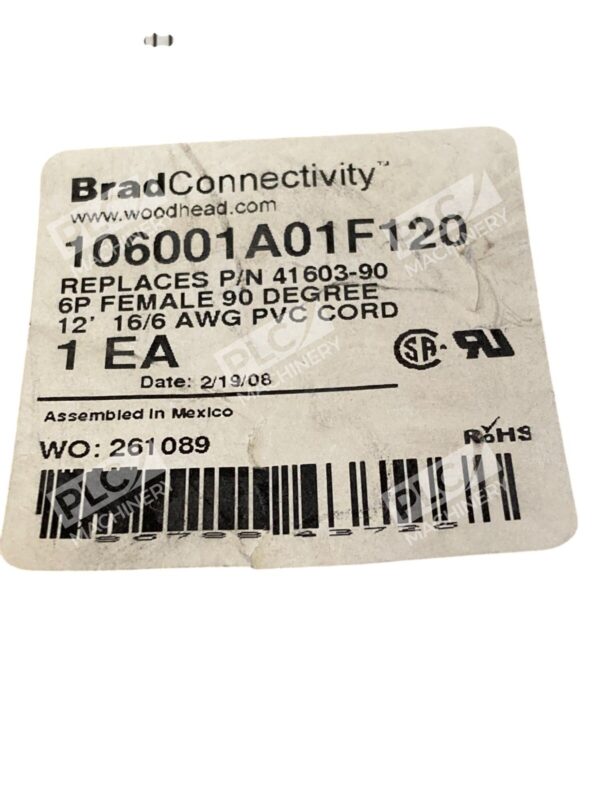 Brad Connectivity 6P Female 90Deg 12' 16/6 AWG PVC Cord 106001A01F120 - Image 2