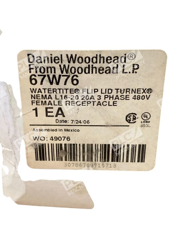 Daniel Woodhead LP 20A 3Phase Female Receptacle Watertite Flip Lid Turnex 67W76 - Image 2