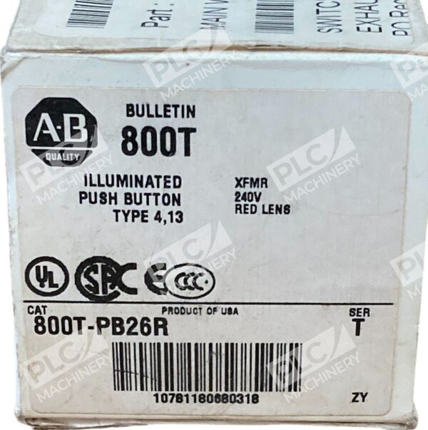 Allen Bradley AB XFMR 240V Red Lens Illuminated Push Button 800T-PB26R /T - Image 2