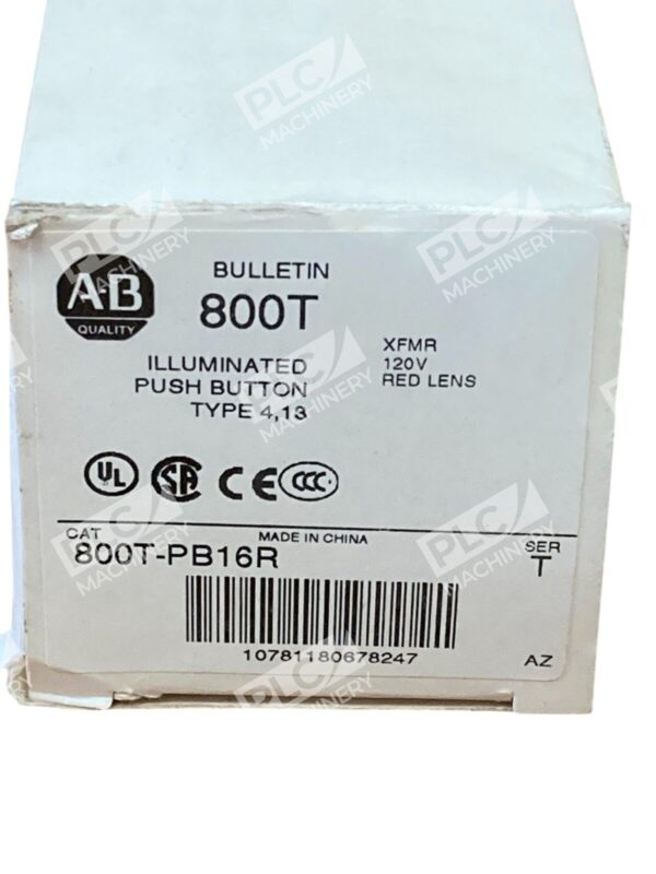 Allen Bradley AB XFMR 120V Red Lens Illuminated Push Button 800T-PB16R /T - Image 2