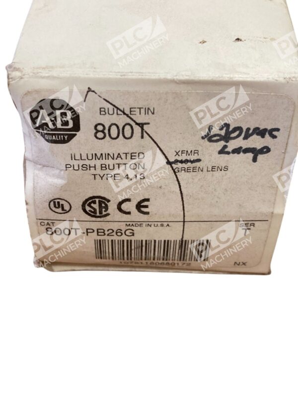 Allen Bradley AB XFMR Green Lens Illuminated Push Button 800T-PB26G /T - Image 2
