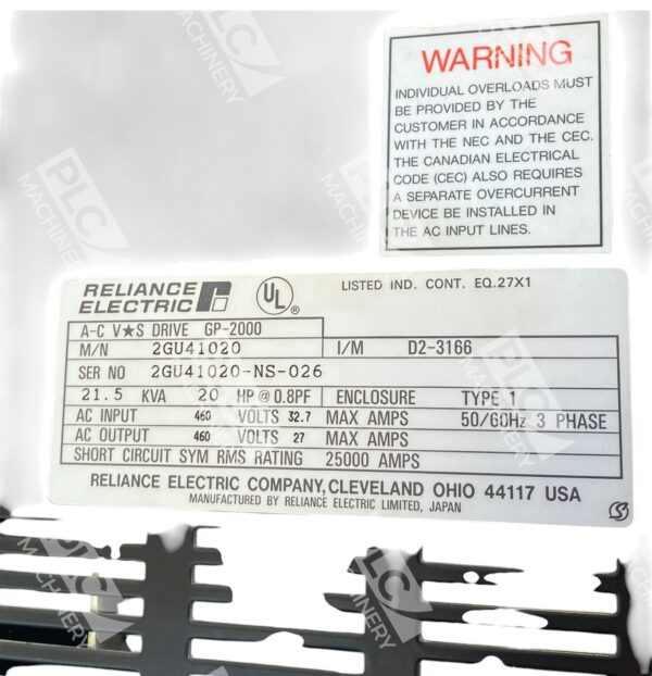 Reliance Electric AC VS Drive GP-2000 20HP 21.5KVA 2GU41020 - Image 2