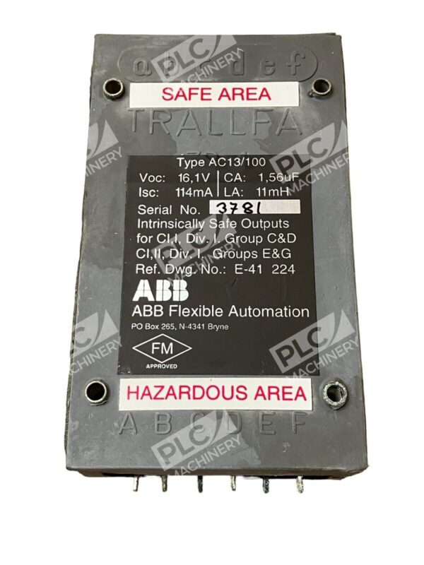 ABB AC13/100 Tallfa Robot A/S 12VAC 50MA Intrinsically Safe Output Module