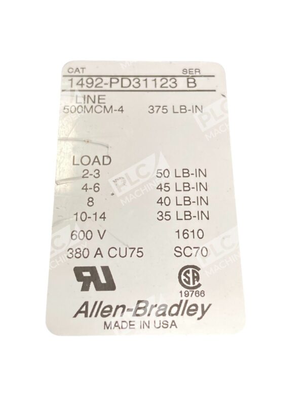 Allen-Bradley 1492-PD31123 Power Distribution Block 600V 380A 500MCM 4-Pole - Image 2