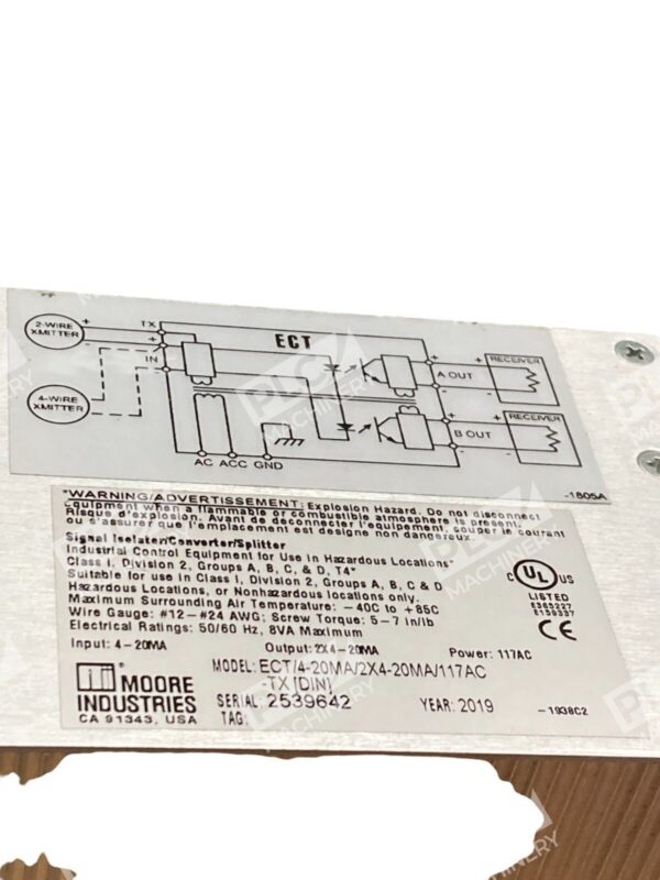 Moore Industries ECT Signal Isolator 4-20MA 2X4-20MA 117VAC Hazardous Location - Image 3