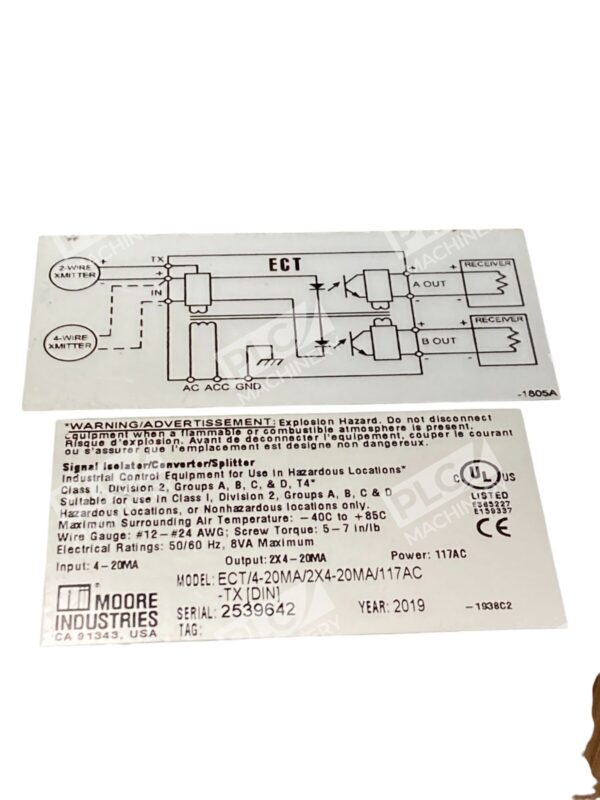 Moore Industries ECT Signal Isolator 4-20MA 2X4-20MA 117VAC Hazardous Location - Image 4