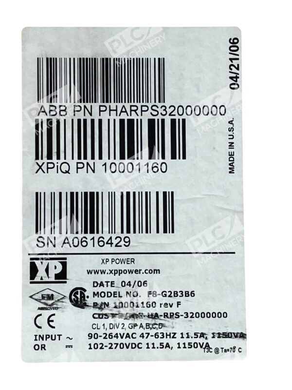 ABB F8-G2B3B6 XPiQ 10001160 11.5A XP Power Supply PHARPS32000000 - Image 3