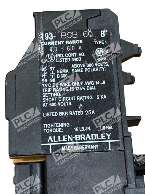 Allen-Bradley 193-BSB 60 B Overload Relay 4-6A Motor Protection UL Listed Made i - Image 2