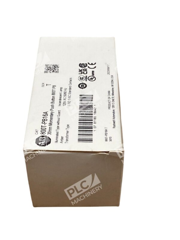 Allen-Bradley 800T-PB16A 30mm Amber Illuminated Push Button - 120V AC, 1-NO 1-NC - Image 3