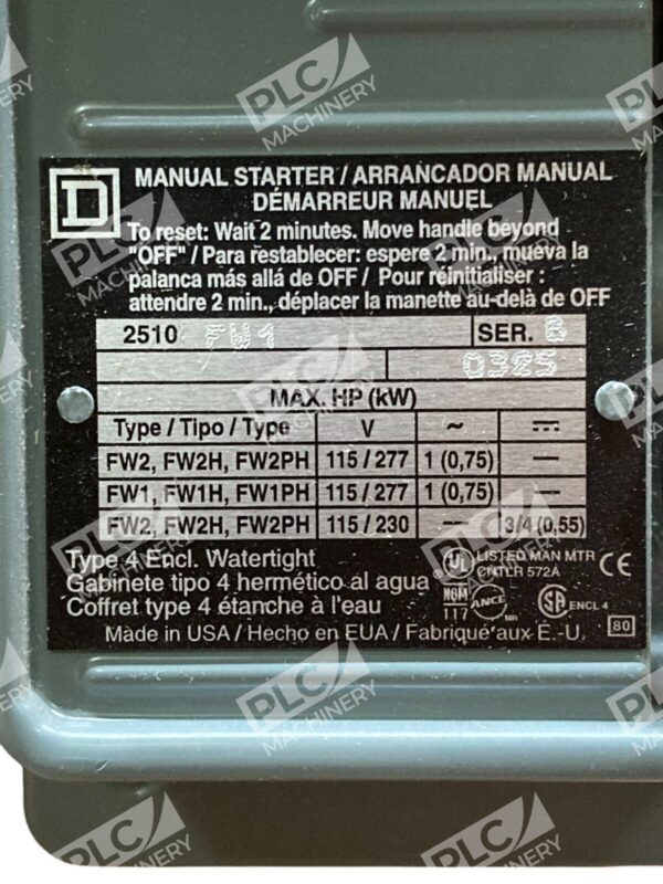 Square D FHP Manual Starter Series B 2510FW1 - Image 6