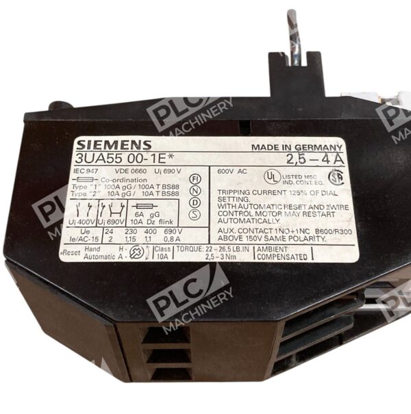 Siemens 2.5-4A 3UA5500-1E* Overload Relay 3UA55 00-1E - Image 5