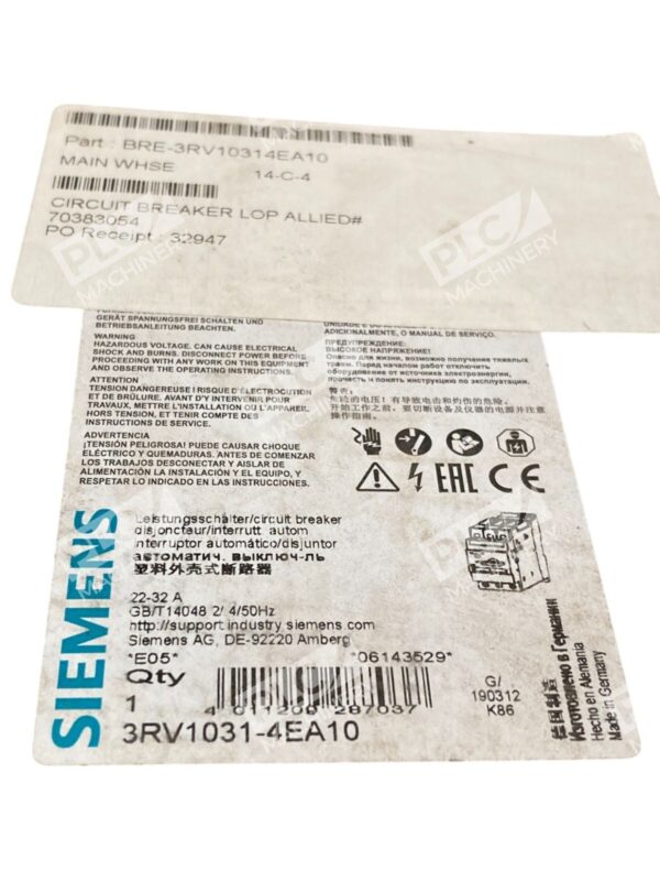 Siemens 22-32A GB/T14048 2/ 4/50Hz Circuit Breaker 3RV1031-4EA10 - Image 2
