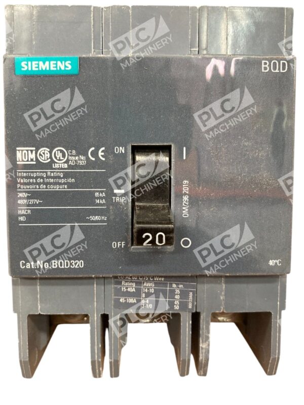 Siemens HACR 20A 3 Pole Circuit Breaker BQD320 - Image 2
