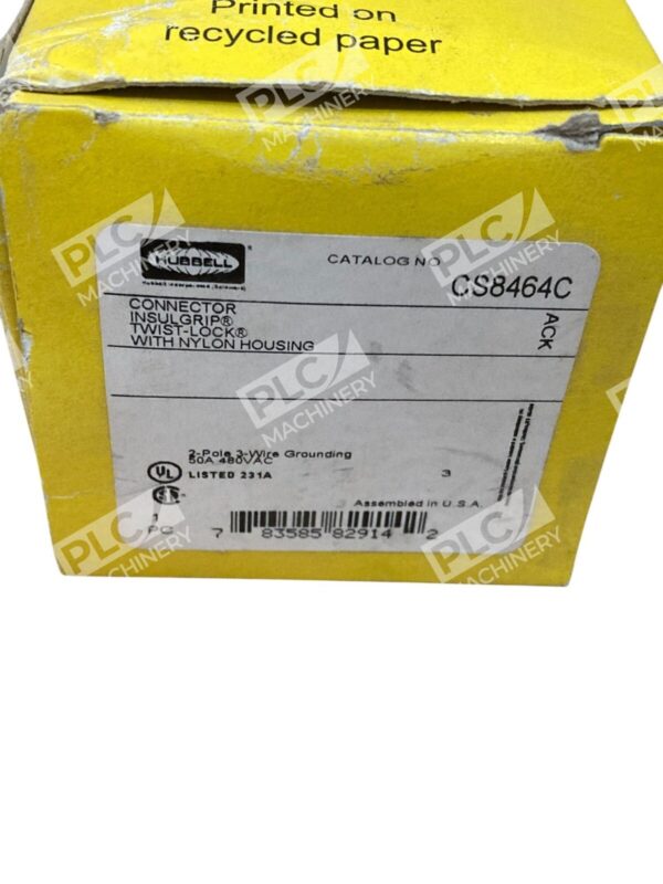 Hubbell 2 Pole 50A 480VAC 3-Wire Grounding Twist-Lock Insulgrip Connector CS8464 - Image 2