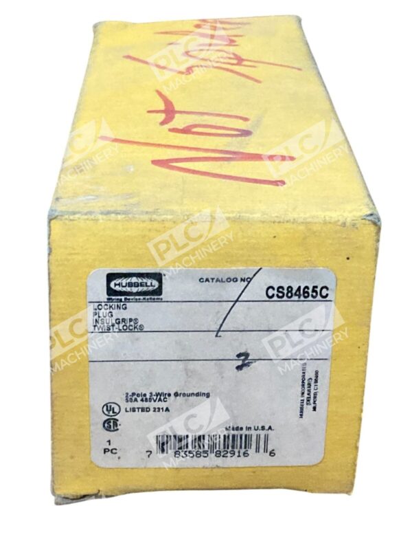Hubbell 50A 480VAC 2 Pole Insulgrip Twist-Lock Locking Plug CS8465C