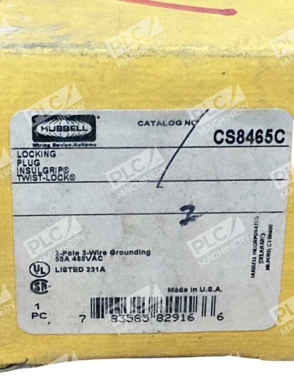 Hubbell 50A 480VAC 2 Pole Insulgrip Twist-Lock Locking Plug CS8465C - Image 2