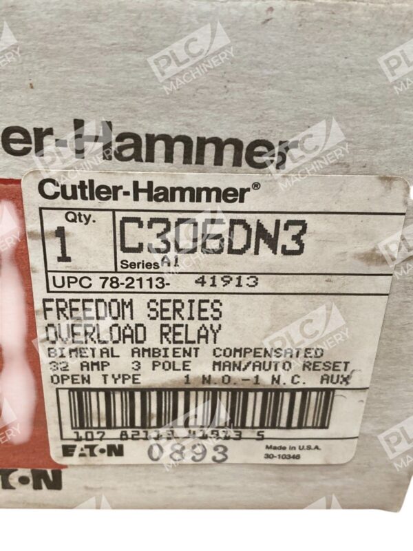 Cutler Hammer 32A 3 Pole Freedom Series Overload Relay C306DN3 /A1 - Image 2